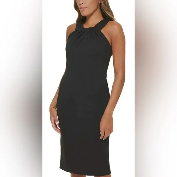 calvin klein black halter dress 1990s Calvin Klein Black Front Plunge Halter Dress w No Back and Long   Shrimpton Couture